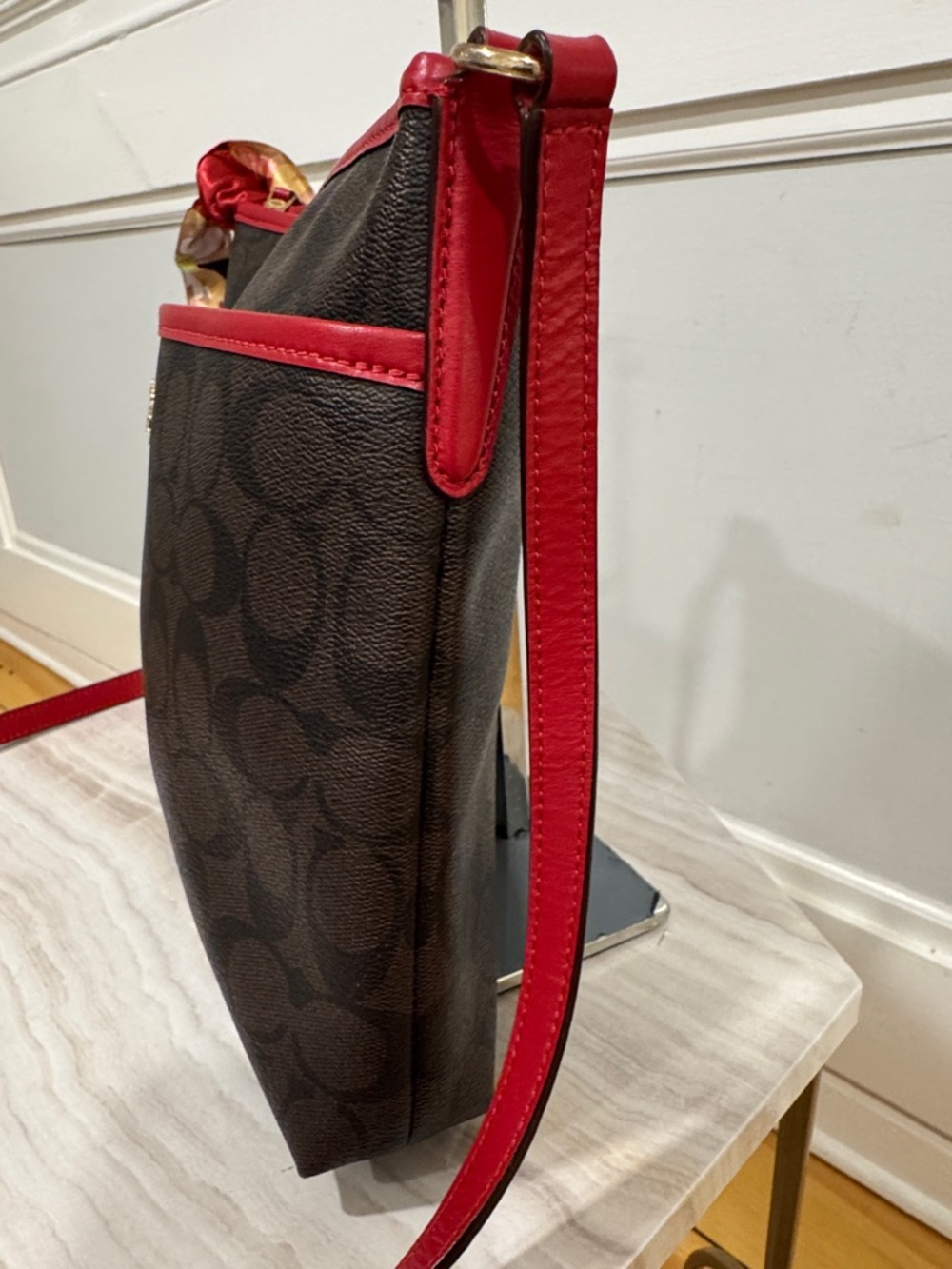 Coach File Messenger Brown Red Signature Crossbody - Picture 6 of 17
